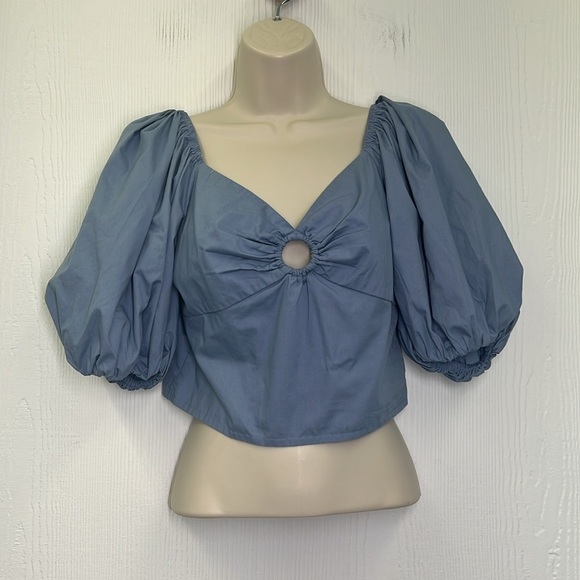 Abercrombie & Fitch - Blue Puff Short Sleeve Lightweight Poplin Ring Blouse SM - Picture 3 of 9